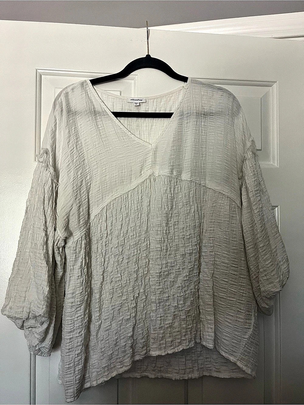Mittoshop Textured Long Sleeve Blouse in White